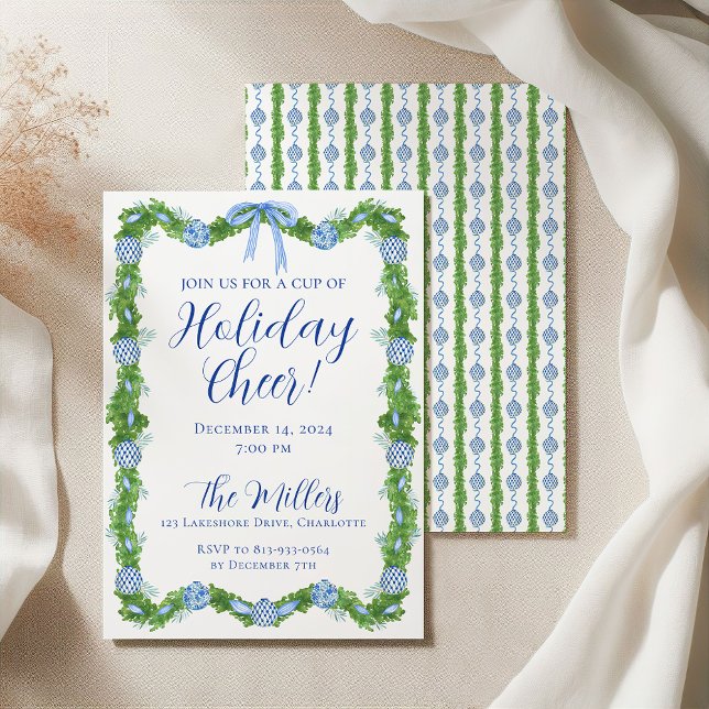 Convite Festa de Natal da China Azul e Branca (Criador carregado)