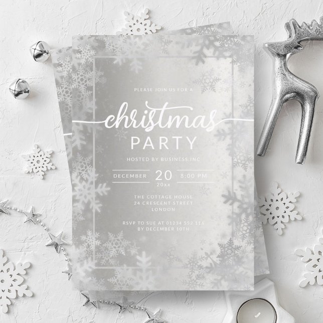 Convite Festa de Natal da Companhia Shinver Silver Snowfla (Shiny Silver Snowflakes Company Christmas Party Invitation)