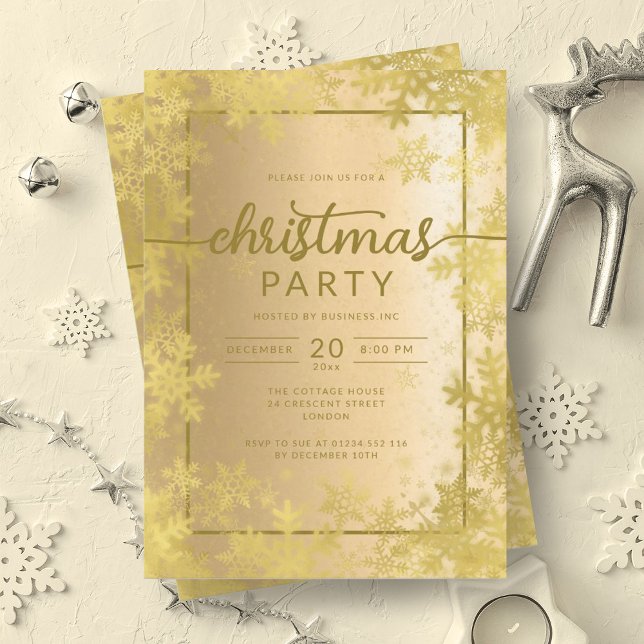 Convite Festa de Natal da Companhia Shiny Dourada Snowflak (Shiny Gold Snowflakes Company Christmas Party Invitation)
