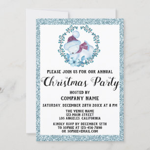 Convite Festa de Natal da Companhia, Wreath Blue Glitter