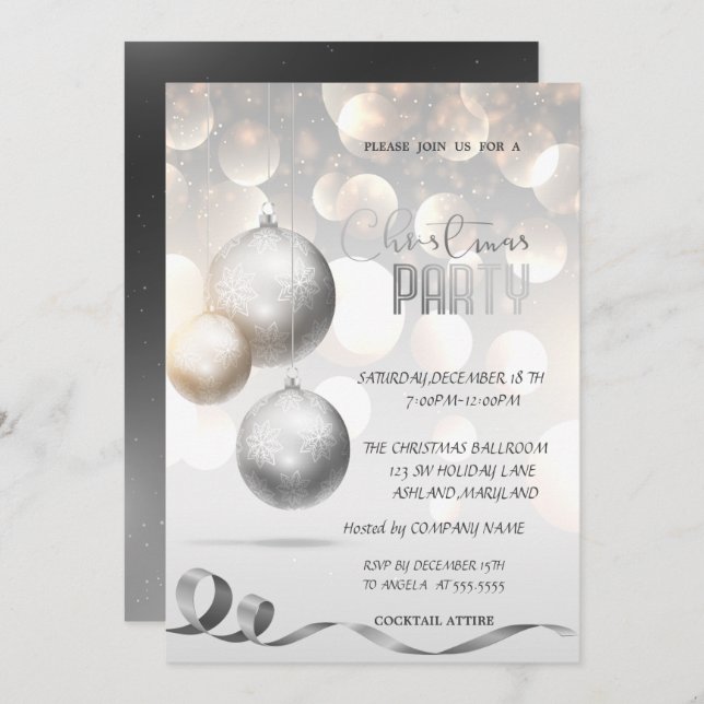 Convite Festa de Natal da Elegant Balls Bokeh Company (Frente/Verso)