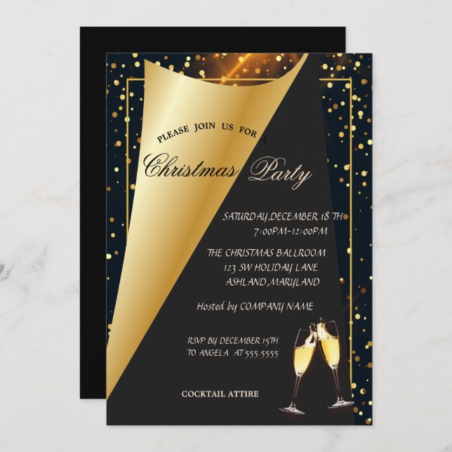 Convite Festa de Natal da Elegante Dourada Dots Company (Frente/Verso)