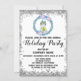 Convite Festa de Natal da Empresa Blue Wreath Christmas em