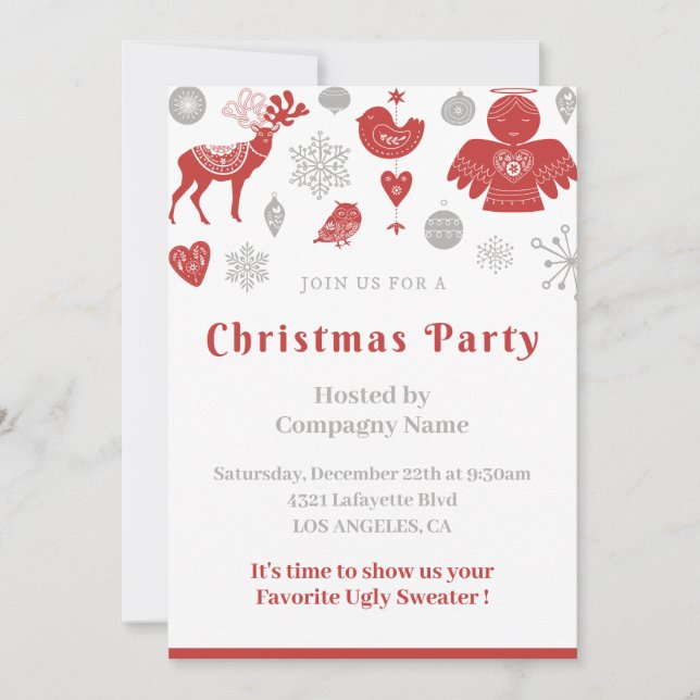 Convite Festa de Natal da Empresa  Cinza Nórdico Clássico (Frente)