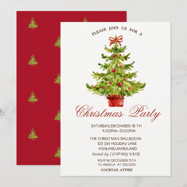 Convite Festa de Natal da Empresa de Árvores de Natal Verm (Frente/Verso)