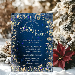 Convite Festa de Natal da Empresa Elegant Gold Blue