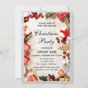Convite Festa de Natal da Empresa Festiva Brilho Prata