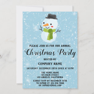 Convite Festa de Natal da Empresa Homem de Neve Branco Azu
