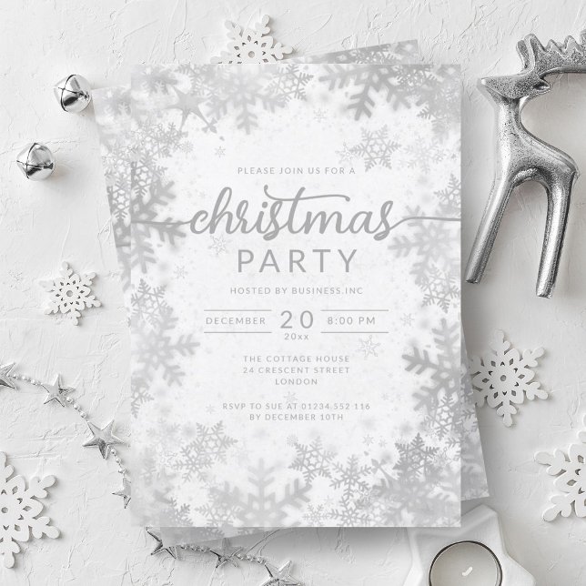 Convite Festa de Natal da Empresa Modern Silver Snowflakes (Modern Silver Snowflakes Company Christmas Party Invitation)