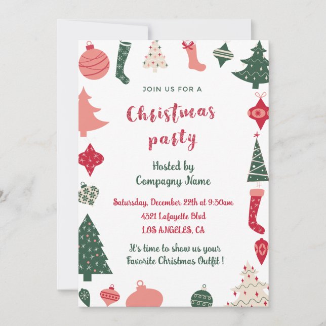 Convite Festa de Natal da Empresa  Padrão de Natal (Frente)