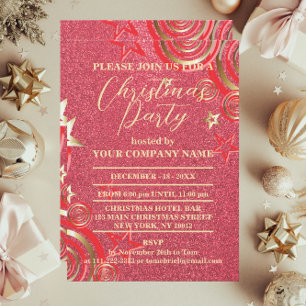 Convite Festa de Natal da Empresa Red And Gold Stars Glitt