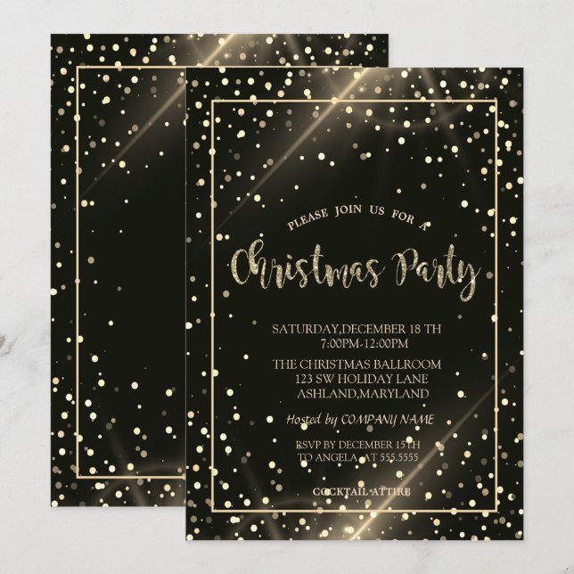 Convite Festa de Natal da Empresa Stylish Gold Dots (Frente/Verso)