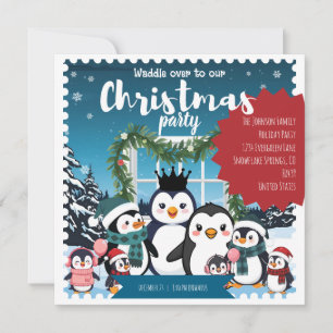 Convite Festa de Natal da Família de Pinguins – Diversão n