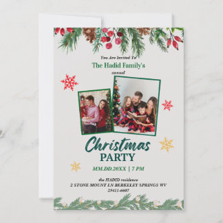 Convite Festa de Natal da Família em Foto Vintage Verde e