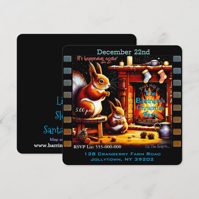 Convite Festa de Natal da Família Esquilo Vermelho (Frente/Verso)