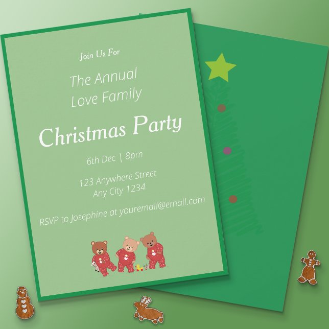Convite Festa de Natal da Família Teddy Bears (3 teddies Christmas Party Invitation)