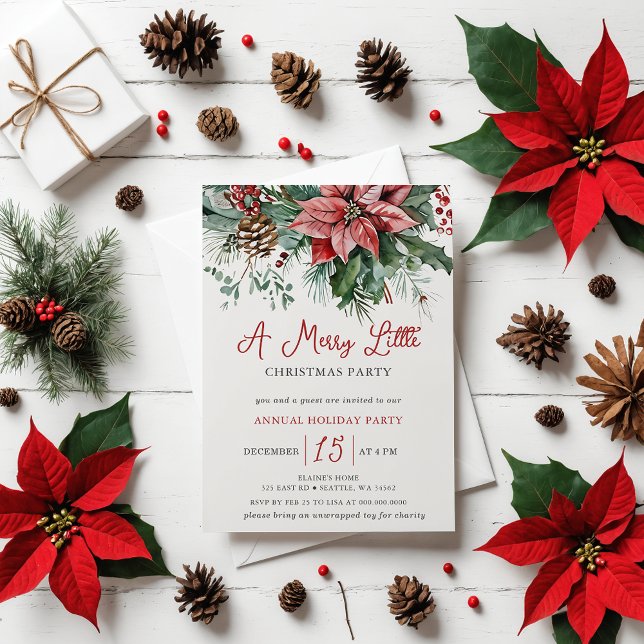 Convite Festa de Natal da Feliz Floral de inverno (Winter Floral Merry Little Christmas Party Invitation)
