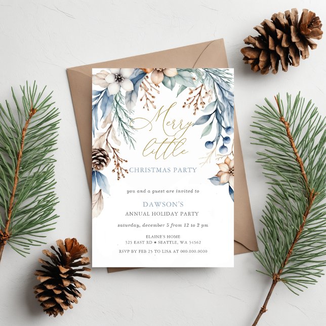 Convite Festa de Natal da Feliz Floral de inverno (Winter Floral Merry Little Christmas Party Invitation)