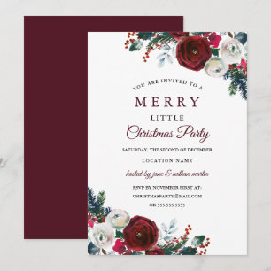 Convite Festa de Natal da Floral Red Burgundy