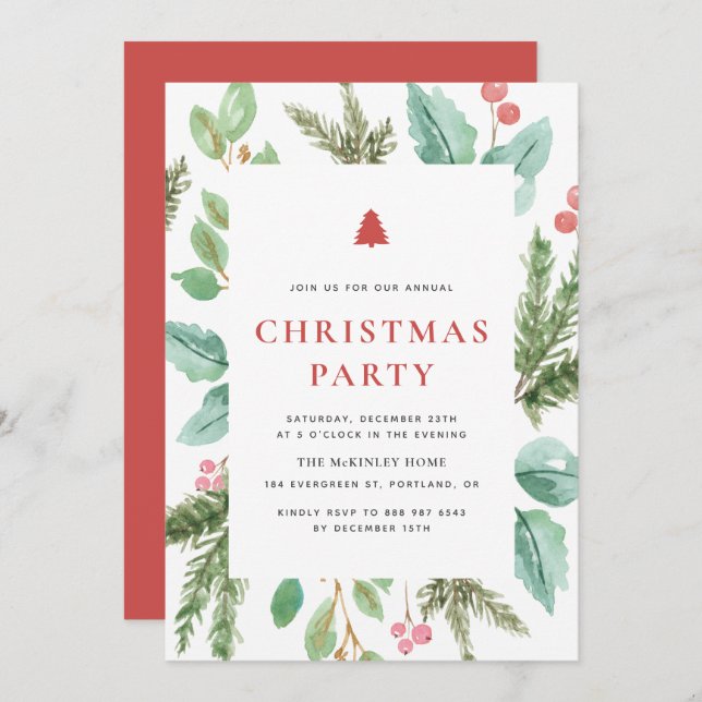 Convite Festa de Natal da Folhagem de inverno Festiva de A (Frente/Verso)