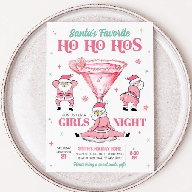 Convite Festa de Natal da Noite das Meninas Favoritas Sant (Santa Funny Girls Night Christmas Party Invitation )