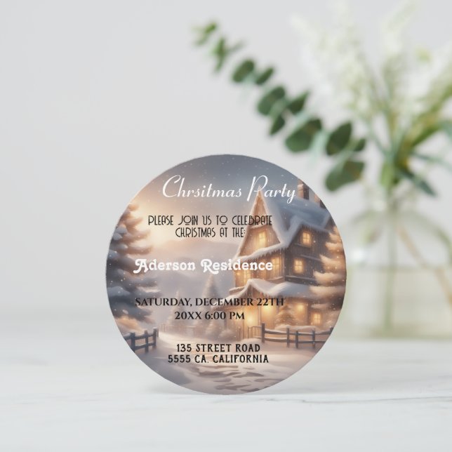 Convite Festa de Natal da Paisagem de inverno (Em pé/Frente)