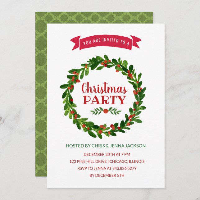 Convite Festa de Natal da Rua Vermelha e Verde (Frente/Verso)