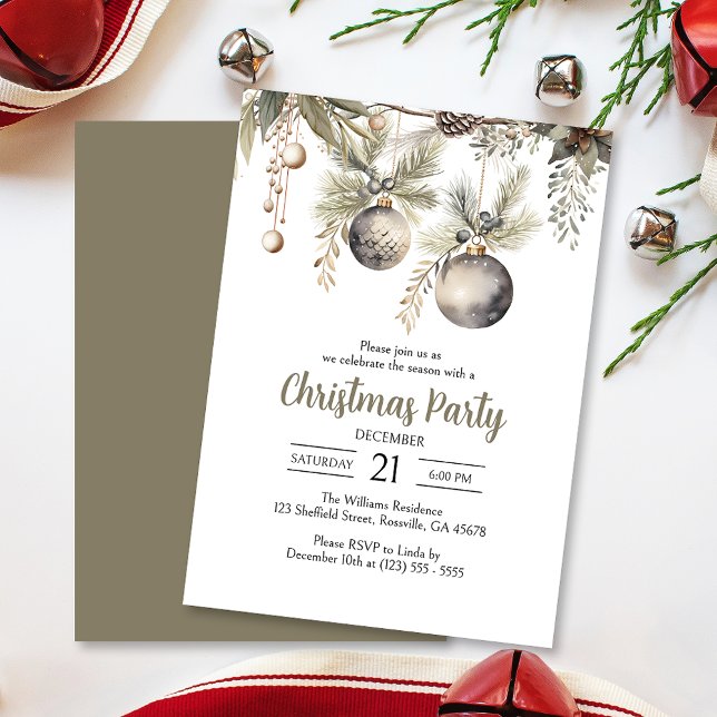 Convite Festa de Natal da temporada de férias Elegante (Invite your guests to your Christmas celebration with this heartwarming and cozy holiday invitation.)