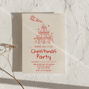 Convite Festa de Natal da Torre Vermelha Desenhada Retro