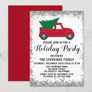 Convite Festa de Natal da Tree Red Truck Xmas Prata