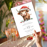 Convite Festa de Natal da Vaca das Terras Altas e Bonitas<br><div class="desc">Festa de Natal de Vaca das Terras Altas. Disponível digitalmente e impresso. Bonitinho festivo,  com esta design divertida com uma doce vaca em terra firme no seu chapéu de Papai Noel.</div>