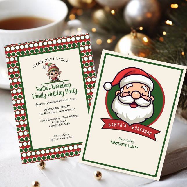 Convite Festa de Natal da Workshop de papais noeis (Santa Clause party invitation for customer appreciation event.)