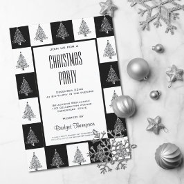 Convite Festa de Natal das Árvores de Natal Pretas e Branc