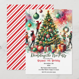 Convite Festa de Natal das Meninas Decorando a Árvore