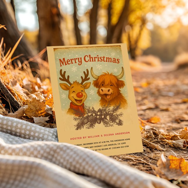 Convite Festa de Natal de Animais Russos Vintage (Criador carregado)