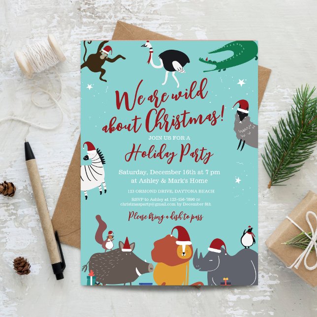 Convite Festa de Natal de Animais Selvagens (Wildlife Animals Christmas Party Invitation)