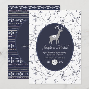Convite Festa de Natal de Arte Popular Navy Blue Stag QUAL