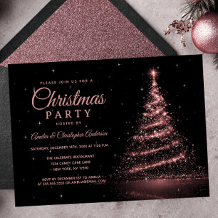 Convite Festa de Natal de Árvore Leve e rosa Dourada Spark
