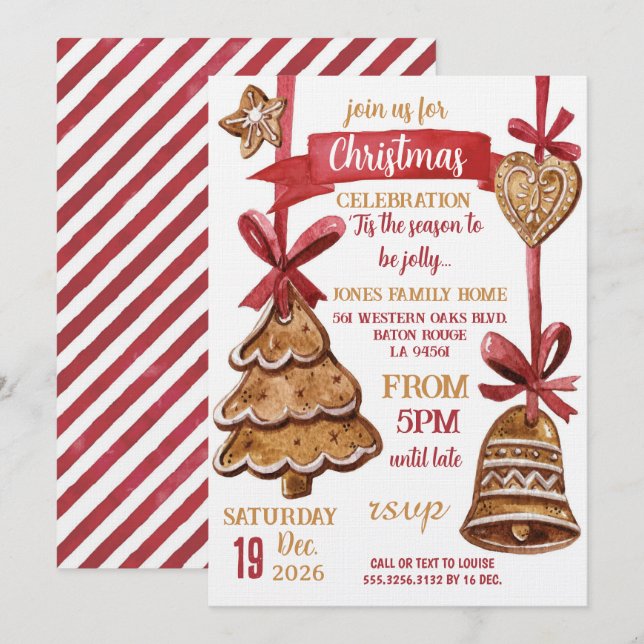 Convite Festa de Natal de Biscoito de Gengibre (Frente/Verso)
