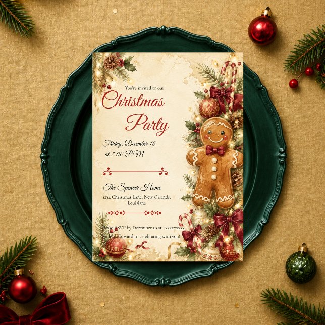 Convite Festa de Natal de Biscoito de Gengibre Caprichosa (Criador carregado)