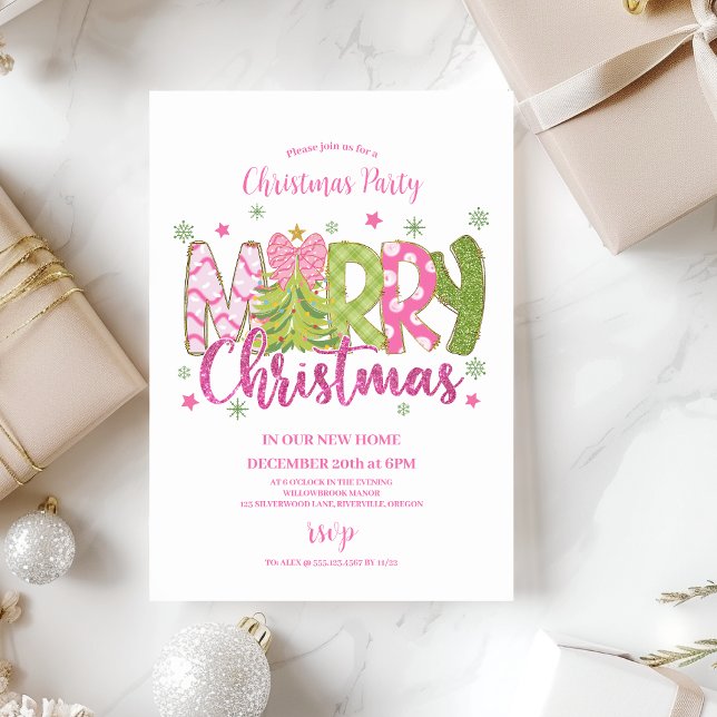 Convite Festa de Natal de Biscoito de Gengibre Rosa Verde (Criador carregado)