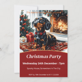 Convite Festa de Natal de Black and Tan Dachshund