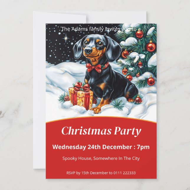 Convite Festa de Natal de Black and Tan Dachshund (Frente)