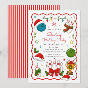 Convite Festa de Natal de Boliche Doodle Holiday