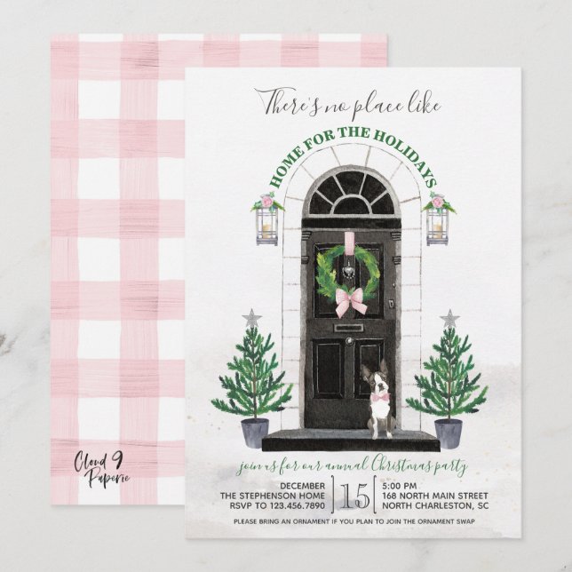 Convite Festa de Natal de Boston Terrier Dog Holiday (Frente/Verso)