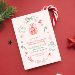 Convite Festa de Natal de Brincadeiras e Cocktails<br><div class="desc">Convidem convidados para uma celebração de Natal francês e caprichosa com este convite de festas peculiar e manuscrito. Apresentando uma mistura divertida de rosa, vermelho e verde, ele captura o encanto de uma estética vintage com rabiscos fedidos de coquetéis, biscoitos e arcos. Perfeito para aqueles que buscam um convite divertido,...</div>