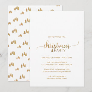 Convite Festa de Natal de Caligrafia Simples e Dourada