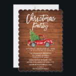 Convite Festa de Natal de Caminhão de Vintage com Script d<br><div class="desc">Madeira Rústica - Escova de Pincel - Caminhão Vermelho Vintage Vintage com Árvore de Natal - Convite de festas de Natal - Bordas Escaladas</div>