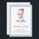 Convite Festa de Natal de Candy Candy Candy Snowman<br><div class="desc">Convite de Natal azul minimalista com uma ilustração de um boneco de neve segurando uma cana doce. Personalize o texto com suas próprias informações. Ilustrada e projetada por Patricia Alvarez.</div>