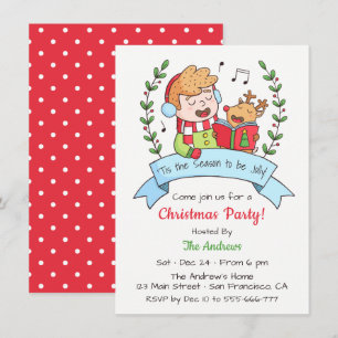 Convite Festa de Natal de Cantor Bonito e Reindeer